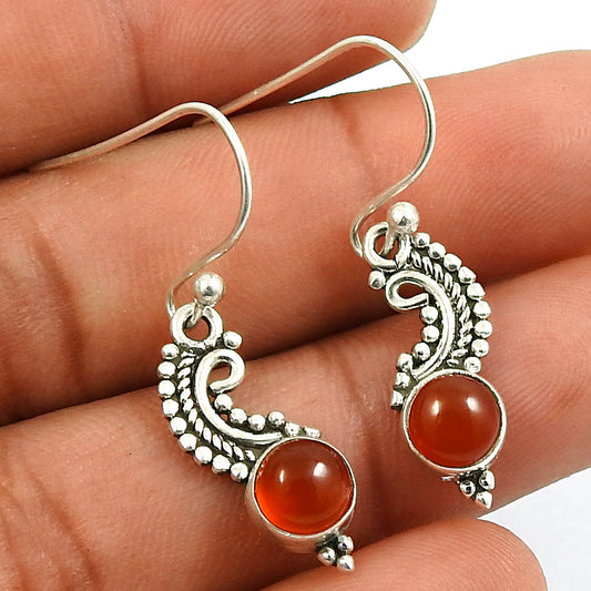 Woman Gift Natural Carnelian Drop Dangle Vintage Earrings 925 Silver Z15