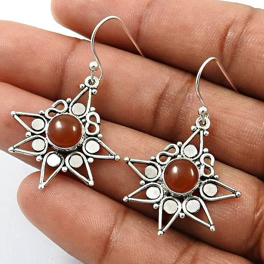 Natural Carnelian Gemstone Drop Dangle Vintage Earrings 925 Silver For Girls R7