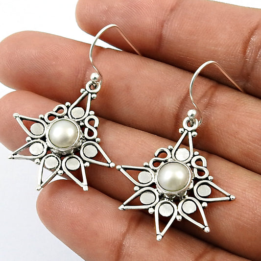 Natural Pearl Drop/Dangle Tribal Earrings 925 Silver For Women T7