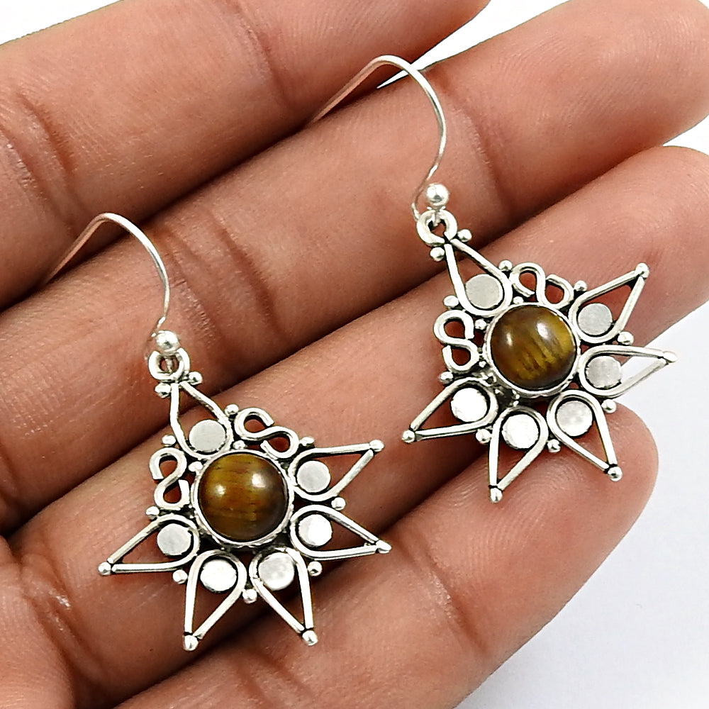 Natural Tiger Eye 925 Silver Drop Dangle Bohemian Earrings For Girls Z7