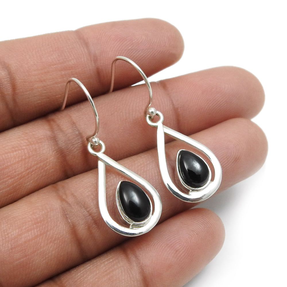 Black Onyx Gemstone 925 Solidâ Silver Dangle Drop Wedding Root Chakra Earrings