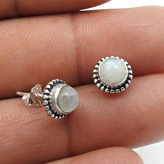 Woman Gift 925 Silver Natural Rainbow Moonstone Gemstone Stud Earrings W1