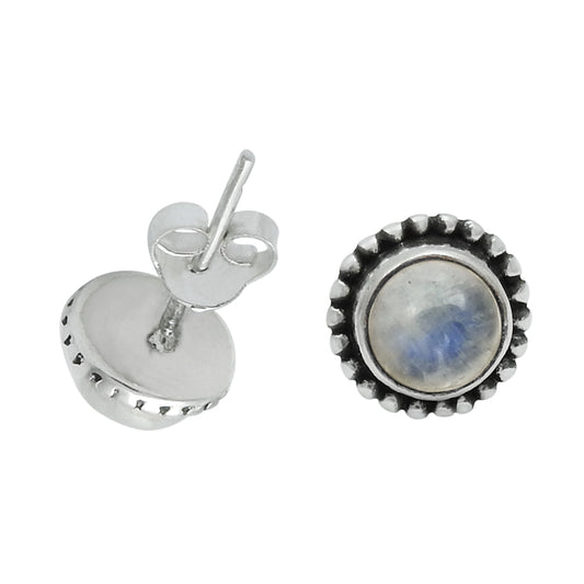 Woman Gift 925 Silver Natural Rainbow Moonstone Gemstone Stud Earrings W1