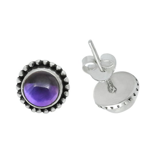 Gift For Her Natural Amethyst Stone Stud Earrings 925 Sterling Silver Jewelry