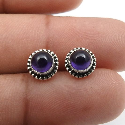 Gift For Her Natural Amethyst Stone Stud Earrings 925 Sterling Silver Jewelry