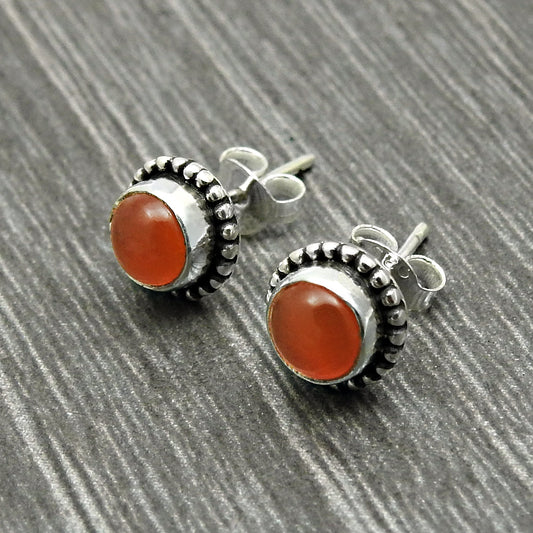 Gift For Her 925 Sterling Silver Jewelry Carnelian Gemstone Stud Earrings U3