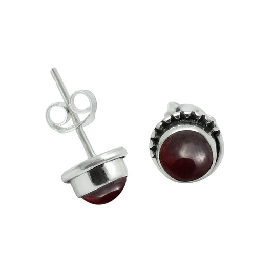 Gift For Her Stud Earrings Natural Garnet Stone 925 Sterling Silver Jewelry J8