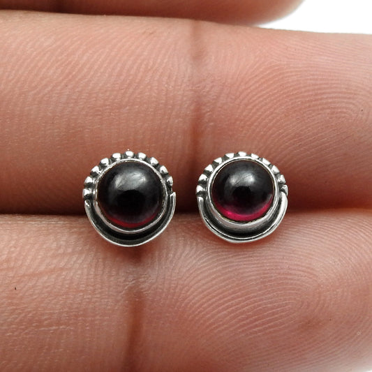 Gift For Her Stud Earrings Natural Garnet Stone 925 Sterling Silver Jewelry J8