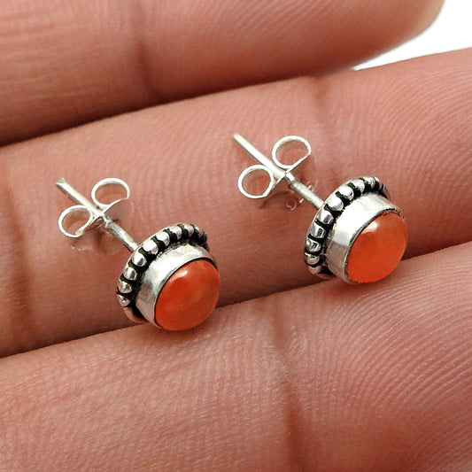 Gift For Her Natural Carnelian Stone Stud Earrings 925 Sterling Silver Jewelry