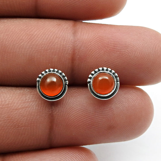 Gift For Her Natural Carnelian Stone Stud Earrings 925 Sterling Silver Jewelry