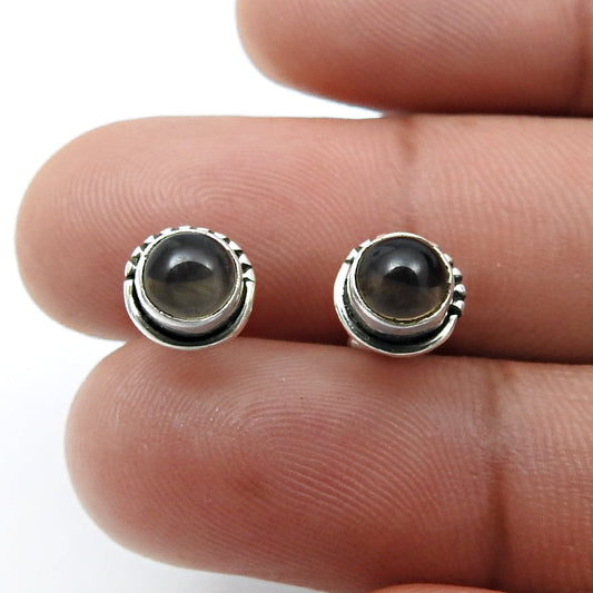 Smoky Quartz Gemstone 925 Sterling Silver Ethnic Stud Post Handcrafted Earrings