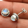 Natural Rainbow Moonstone Gemstone Stud White Earrings 925 Sterling Silver G9