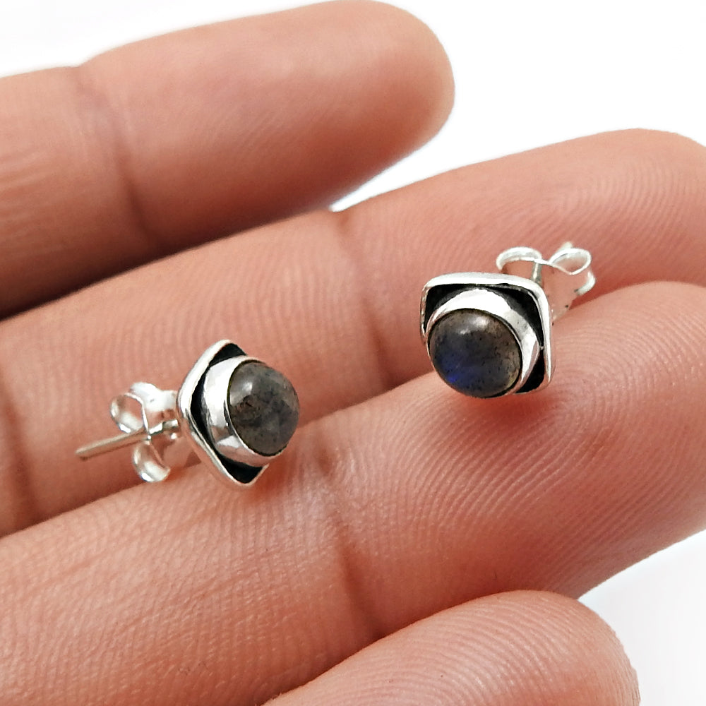 Gift Stud Earrings 925 Sterling Silver Natural Labradorite Gemstone C5