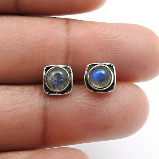 Gift Stud Earrings 925 Sterling Silver Natural Labradorite Gemstone C5