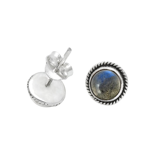 Third Eye Chakra Labradorite Gemstone 925 Solid Silver Bezel Stud Wife Earrings