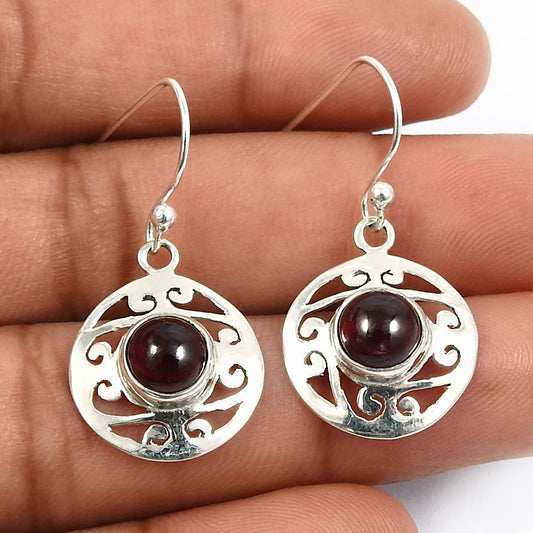 Woman Gift Natural Garnet Drop Dangle Boho Earrings 925 Sterling Silver O9