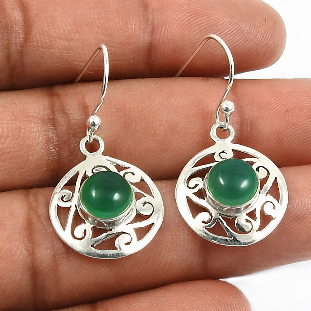 Natural Green Onyx Gemstone Drop Dangle Boho Earrings 925 Silver For Women P9