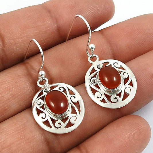 Natural Carnelian Gemstone Drop Dangle Ethnic Earrings 925 Silver For Women R9