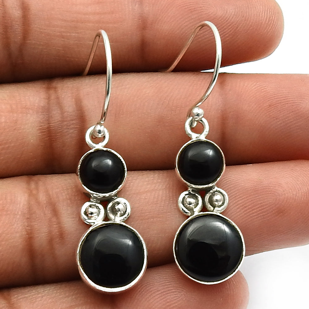 Woman Gift Natural Black Onyx Drop Dangle Boho Earrings 925 Sterling Silver Z9