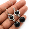 Woman Gift Natural Black Onyx Drop Dangle Vintage Earrings 925 Silver F10