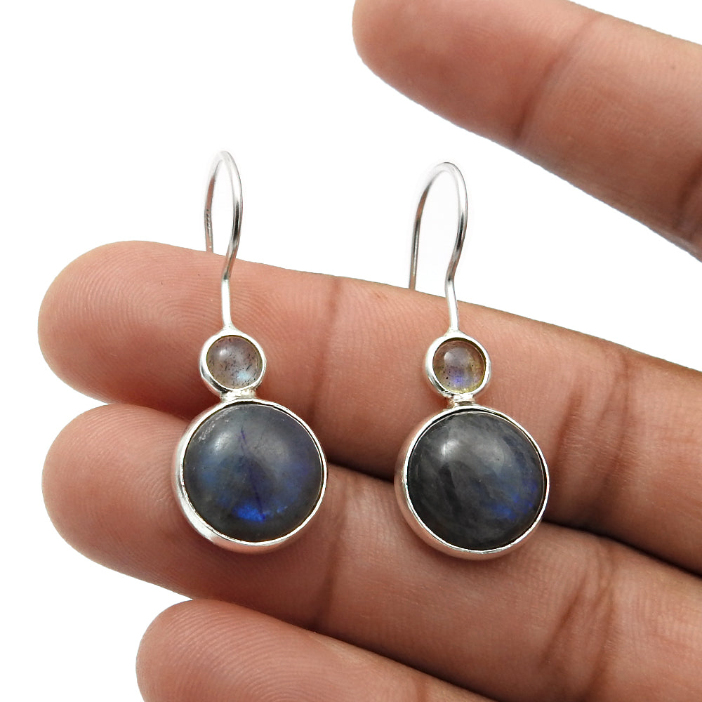 Natural Labradorite 925 Silver Drop Dangle Tribal Earrings For Women K10