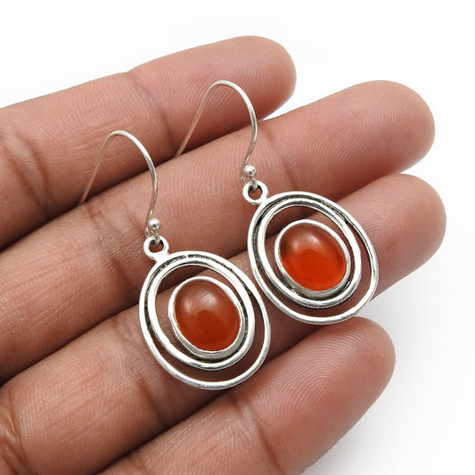 Gift For Her Carnelian Stone Earrings 925 Sterling Silver Handmade Jewelry M26