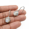 Round Rainbow Moonstone Gemstone Dangle Drop Crown Chakra Earrings Solid Silver