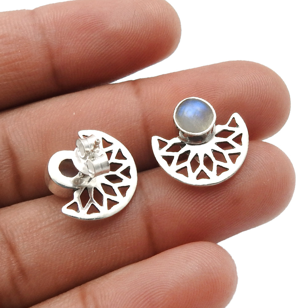 Natural Rainbow Moonstone New Stud Post Butterfly Earrings 925 Sterling Silver