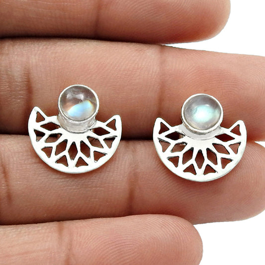 Rainbow Moonstone Gemstone 925 Silver Butterfly New Stud Mother Earrings Jewelry