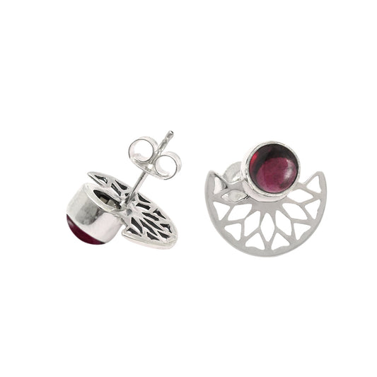 Round Root Chakra Garnet Gemstone 925 Solid Silver Bezel Stud Birthday Earrings