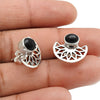 Root Chakra Natural Black Onyx Boho Sister Stud Bezel Earrings 925 Solid Silver