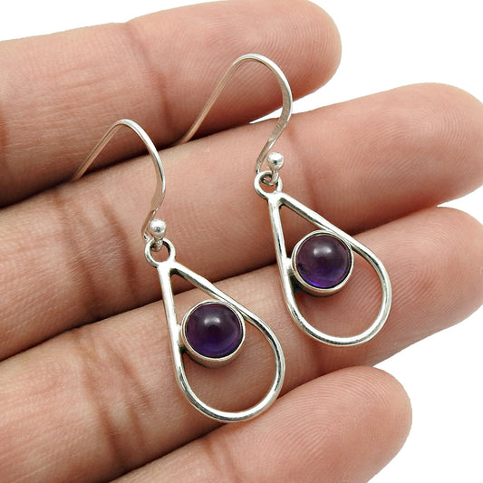 Natural Amethyst Gemstone 925 Sterling Silver Drop Dangle Earrings For Women W11