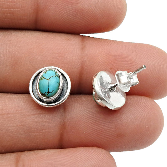 December Birth Natural Turquoise Solid Silver Stud Post Birthday Trendy Earrings