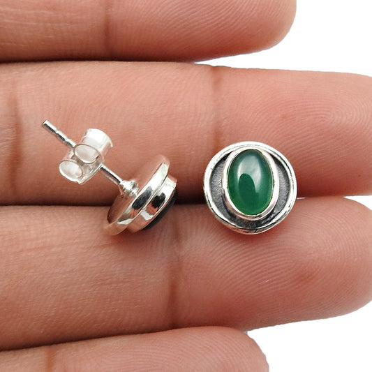 Green Onyx Stone 925 Solid Silver Butterfly Handcrafted Stud Daughter Earrings