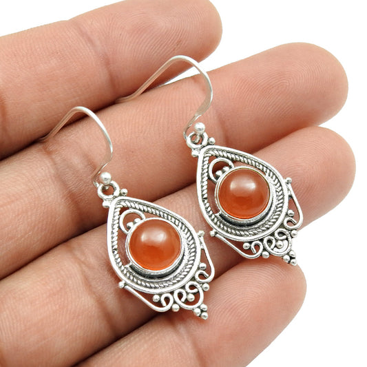 Gift For Her Natural Carnelian Stone Artisan Earrings 925 Silver Handmade E12