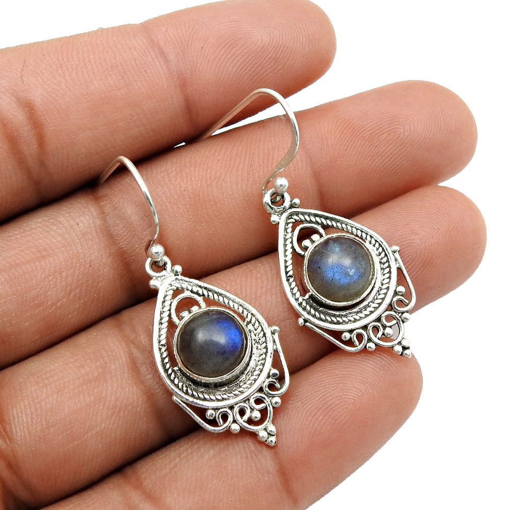 Woman Gift 925 Silver Natural Labradorite Drop Dangle Antique Earrings Z11