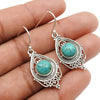 Natural Turquoise Gemstone Bohemian Earrings 925 Silver Gift For Women