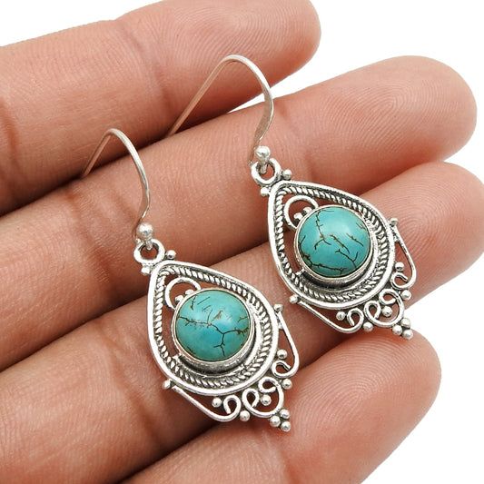 Natural Turquoise Gemstone Bohemian Earrings 925 Silver Gift For Women