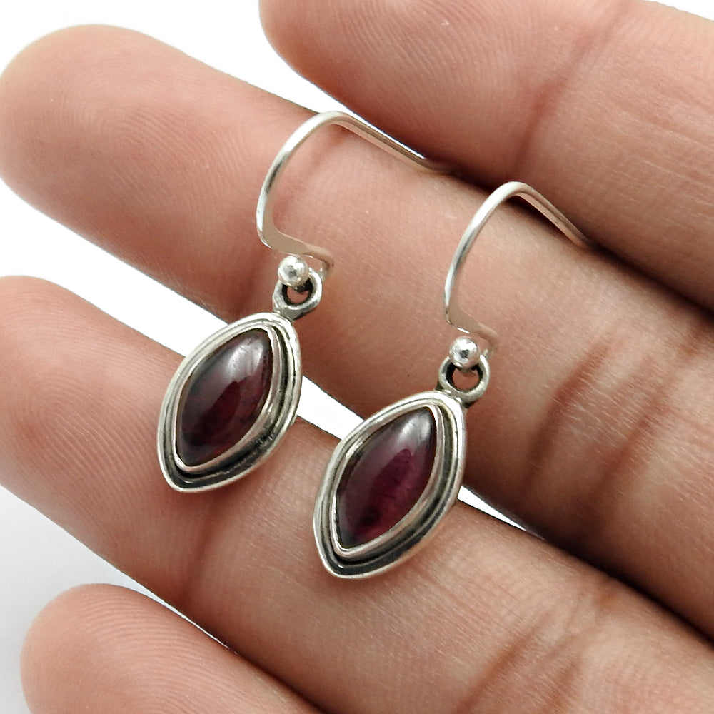 Natural Garnet Gemstone Drop Dangle Earrings 925 Sterling Silver For Women O12