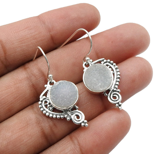 Druzy Gemstone Earrings 925 Sterling Silver Ethnic Jewelry