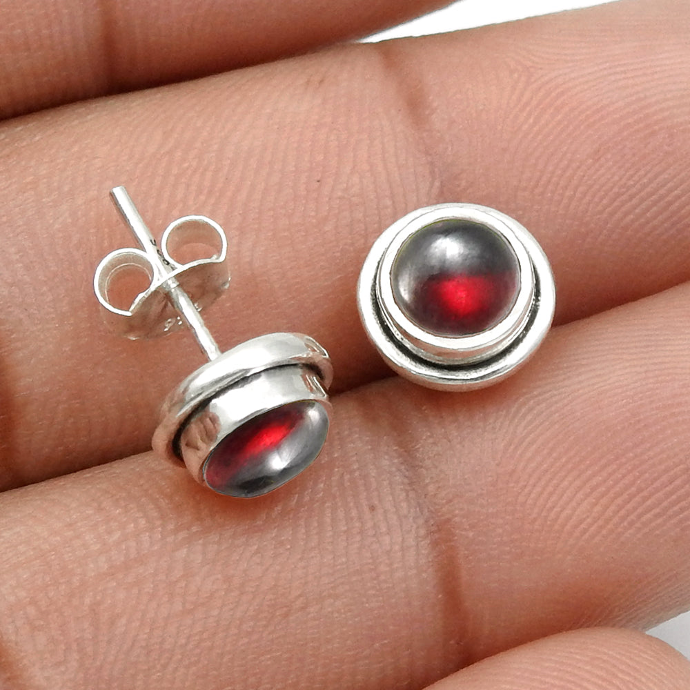 Woman Gift Solid 925 Sterling Silver Natural Garnet Gemstone Post Stud Earrings