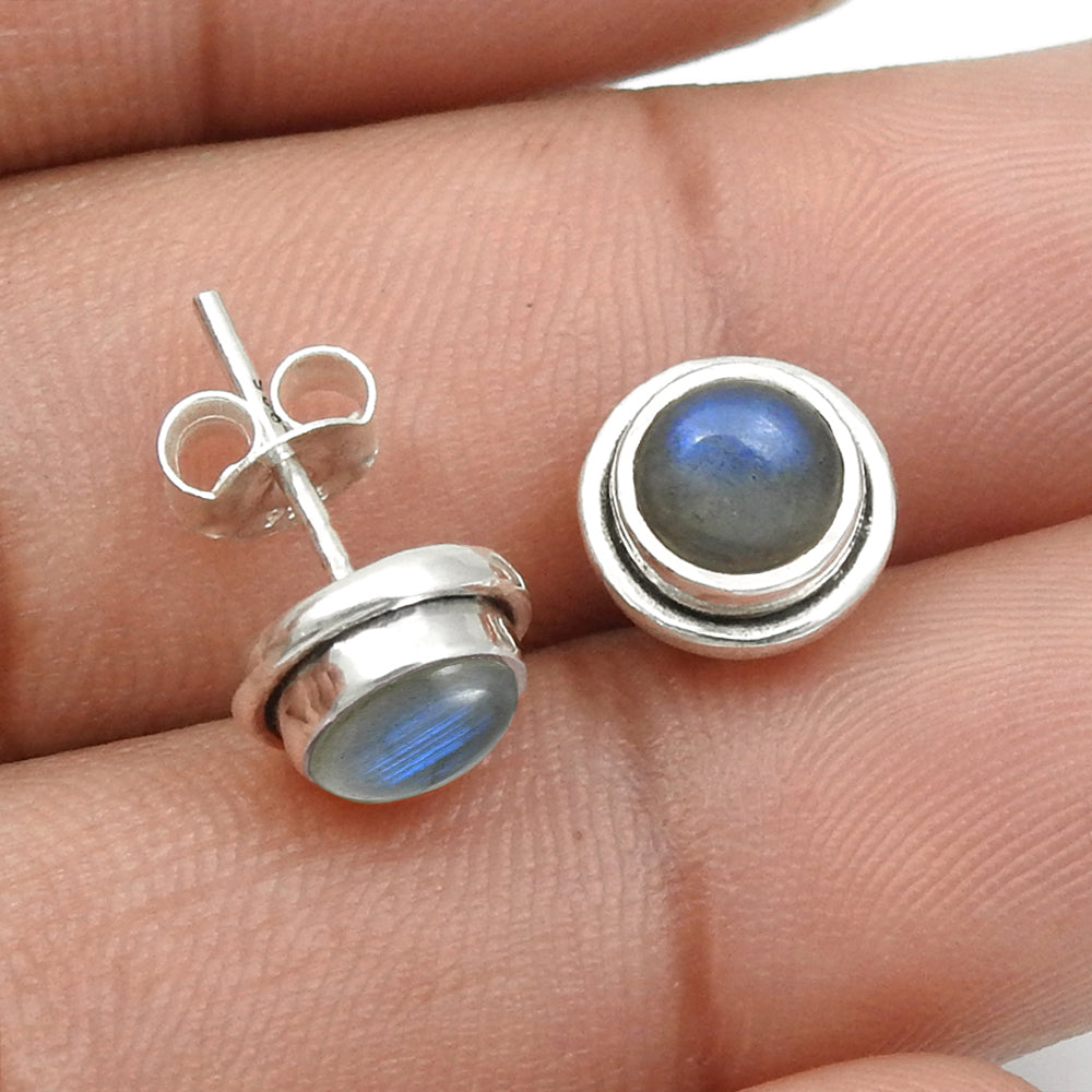 Natural Blue Labradorite Gemstone Stud Earring 925 Silver Jewelry Gift For Her