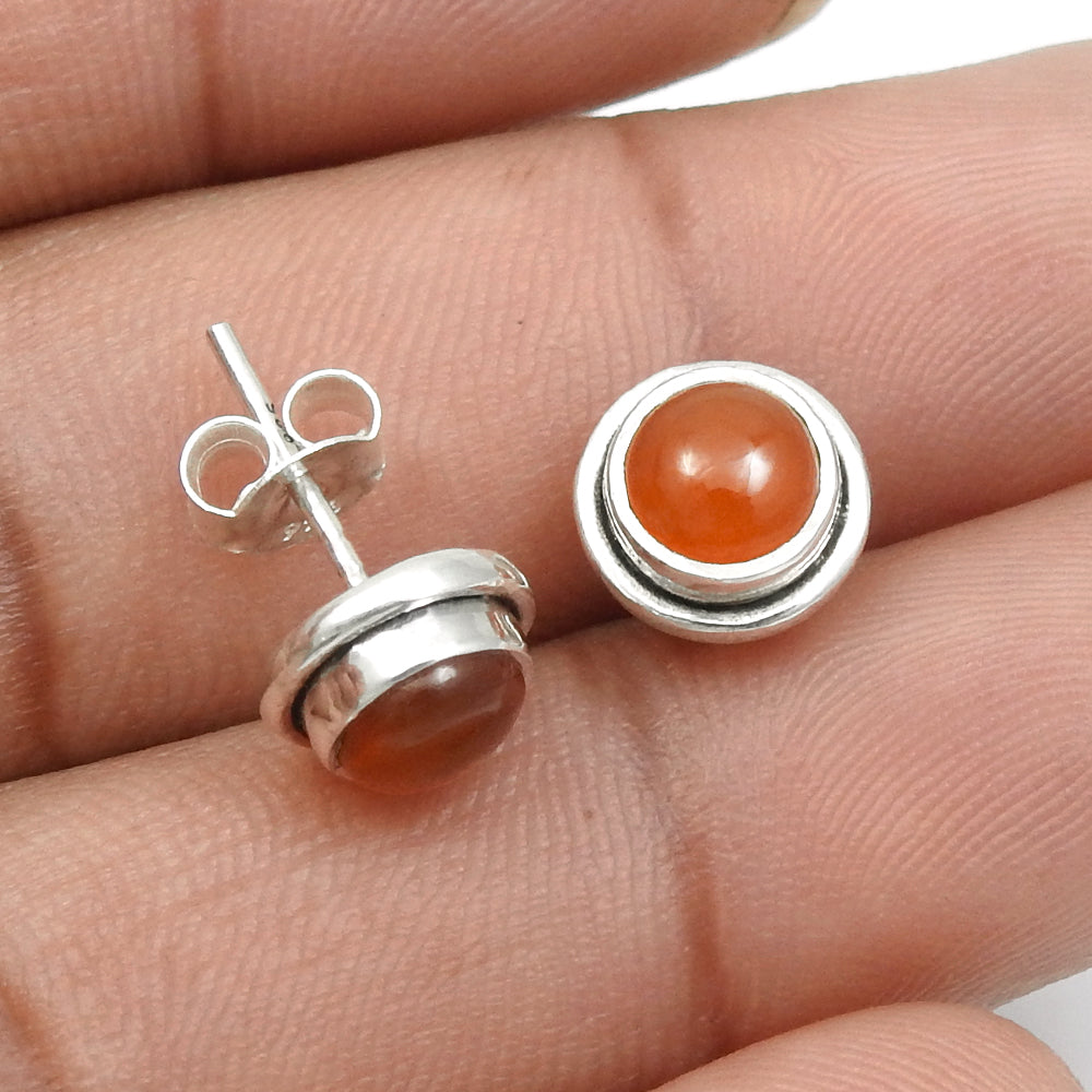 Natural Carnelian Gemstone 925 Sterling Silver Stud Earrings Gift For Woman Girl