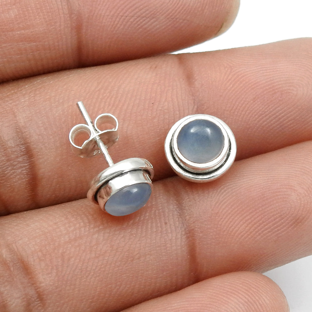 Sterling Silver Chalcedony Gemstone Stud Post Best Friend Gift Daughter Earrings