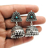 Round Turquoise Stone Solid Silver Drop Dangle Jhumki Butterfly Wife Earrings