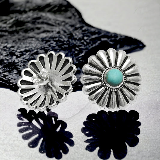 Natural Turquoise Gemstone 925 Sterling Silver Stud Earrings Gift For Girl