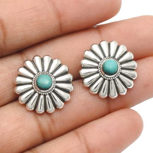 Natural Turquoise Gemstone 925 Sterling Silver Stud Earrings Gift For Girl