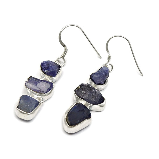 Rough Stone Natural Iolite 925 Sterling Silver Earrings