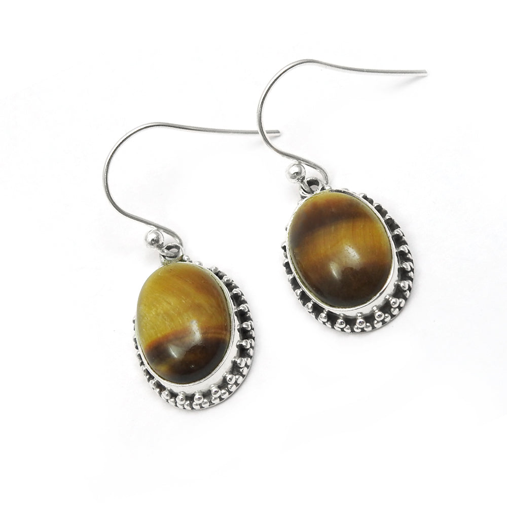 Tiger Eye Gemstone 925 Sterling Silver Dangle Earrings Jewelry