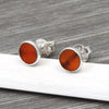 6mm Round Carnelian Gemstone 925 Solid Silver Bezel Stud Earrings